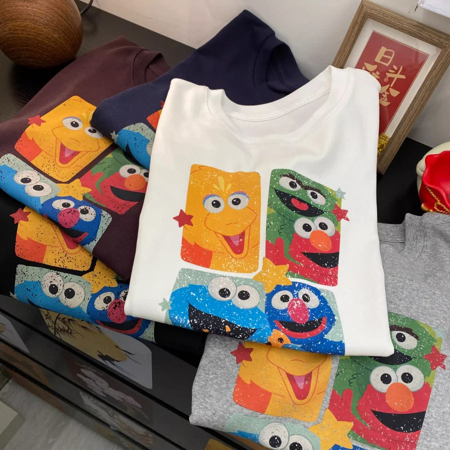 A154 - Elmo Graphic Tee - Retro 90s Pop Art Cartoon T-Shirt - 220g Premium Heavyweight Cotton