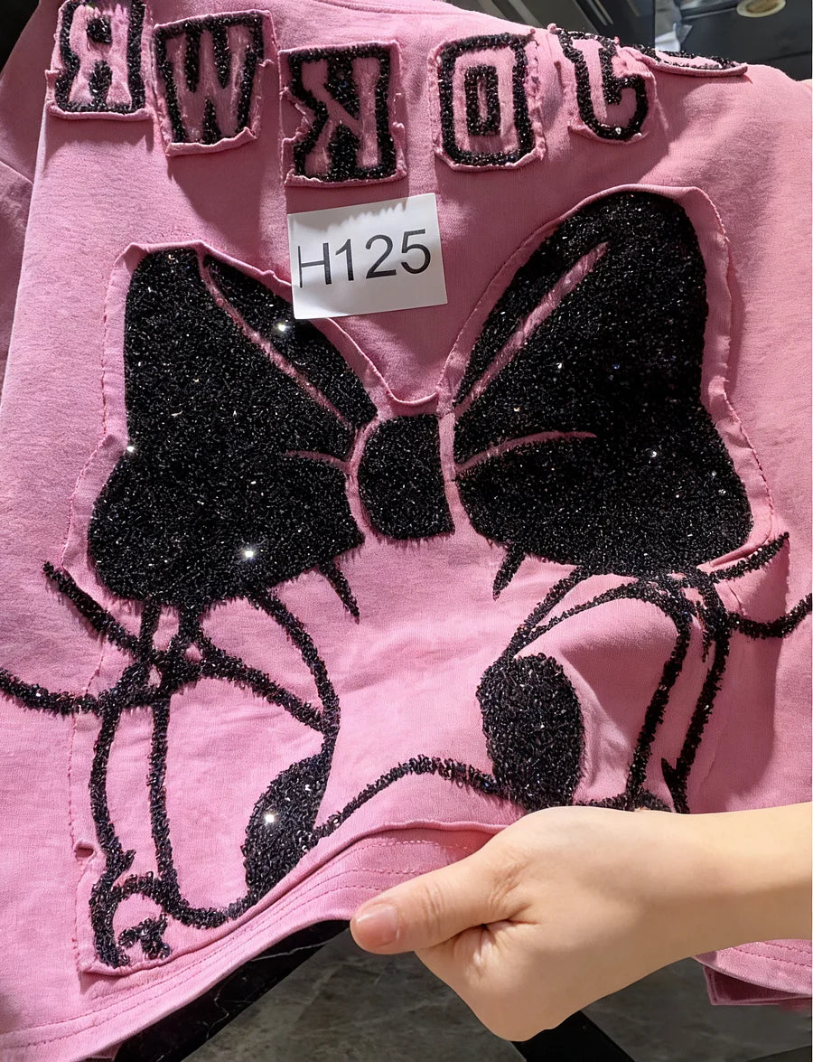 VINESU H125 🎀 H126 🔥2026 Trend: Daisy Washed Vintage Heavy-Detail Tee