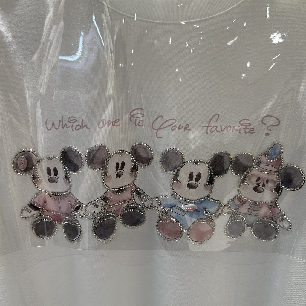 A181 - Luxury 3D Mickey Mouse Graphic Tee - Crystal Seed Bead Embroidery with Mini Sunglasses