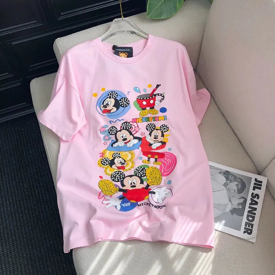 VINESU MKT06 - Y2K Retro Cartoon Gang Double-Sided Embellished Tee