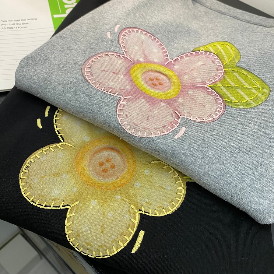 A187 - Embroidered Floral Graphic Tee - Hand-Finished Wildflower Detail - 220g Premium Heavyweight Cotton