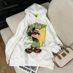 VINESU Street Style MK-Inspired Graphic Hoodie - Oregon Surf Print White Oversized Hoodie