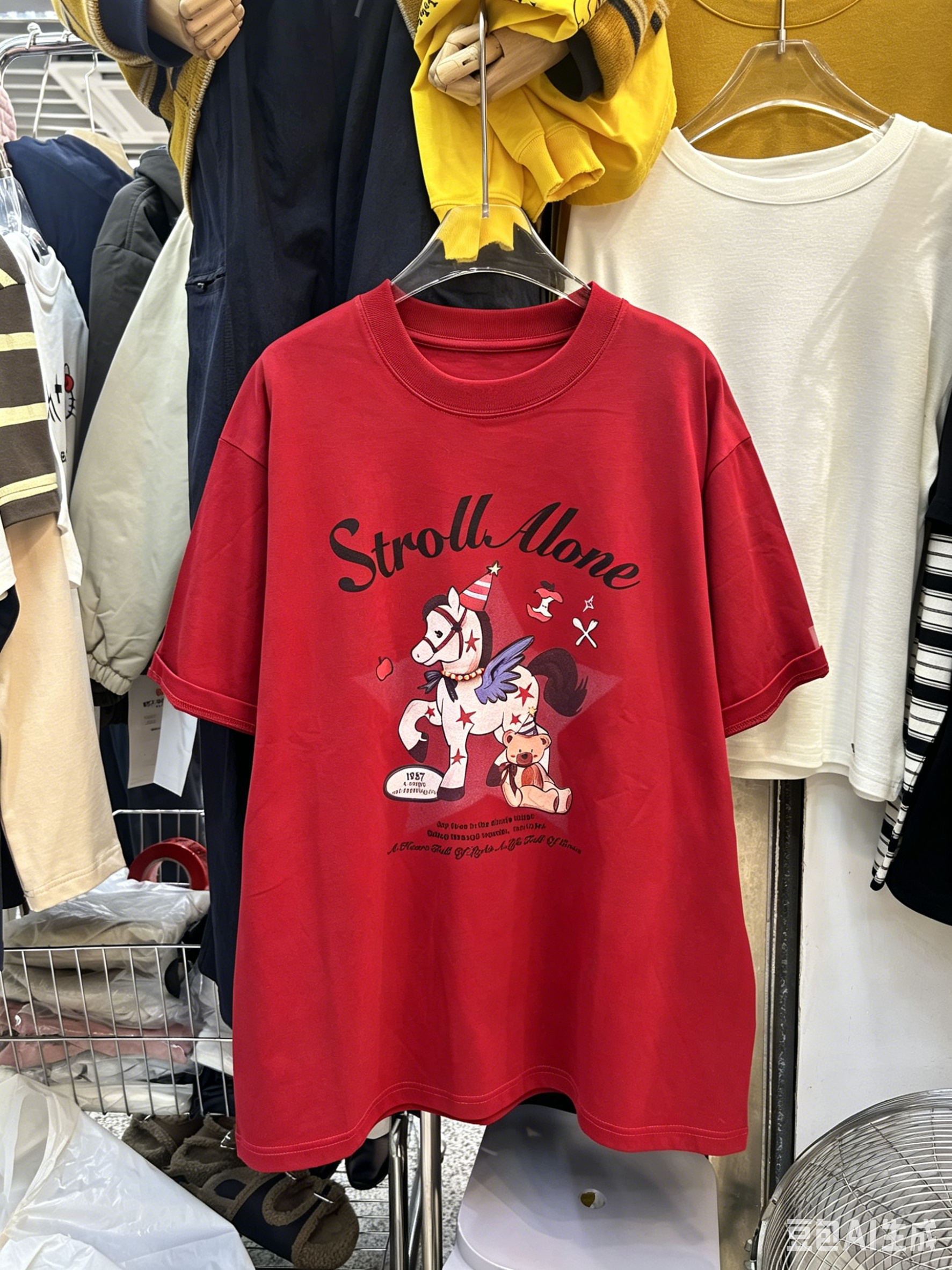 A247 - 🐴✨ Stroll Alone 3D Necklace Pony Graphic Oversized T-Shirt