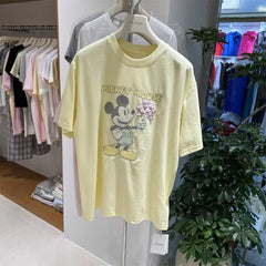 A138 - 2026 New Versatile Cotton Short Sleeve T-Shirt: Mickey Embroidery, Sequins, and 3D Flower Details