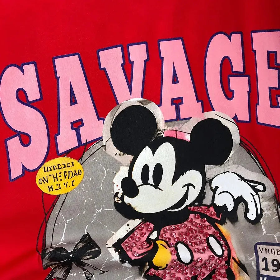 VINESU MKT08 - Oversize Graphic T-Shirt for Women - Retro Savage Print Unisex Cotton Tee