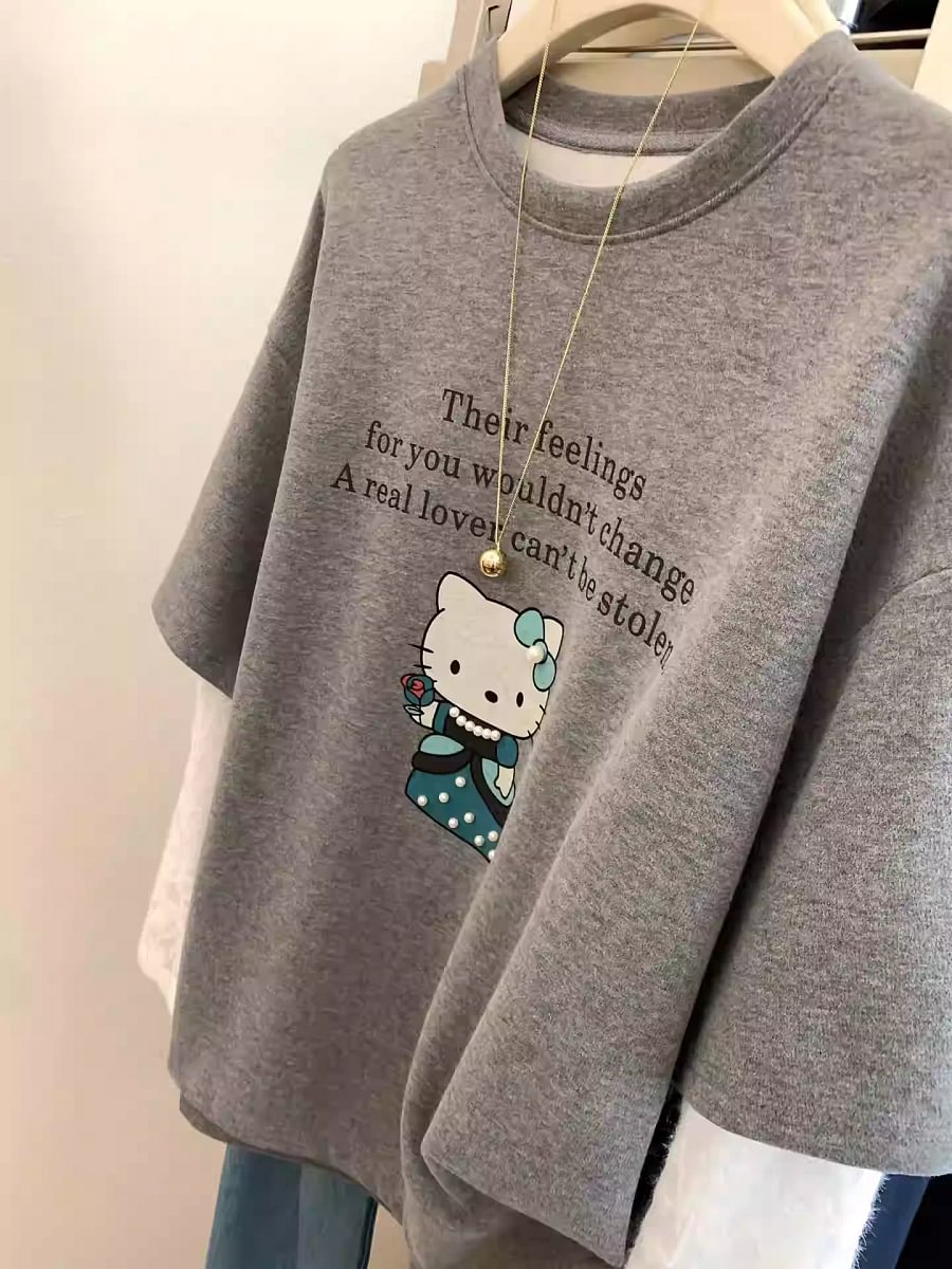 VINESU A40 Women’s Oversized Hello Kitty Short Sleeve Tee