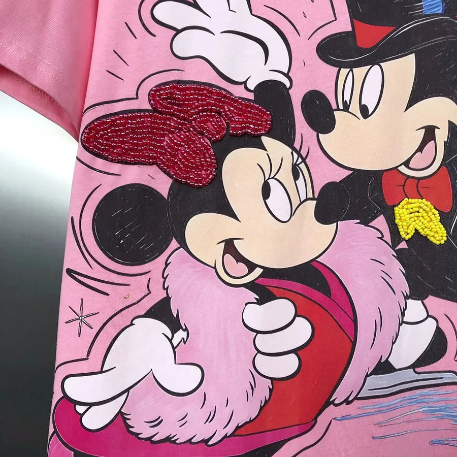 VINESU MKT09 - Vintage Couple Mouse Beaded & Sequin T-Shirt