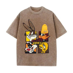 VINESU Looney Tunes - Themed Washed - Out Pink T - shirt: Retro Cartoon Vibe