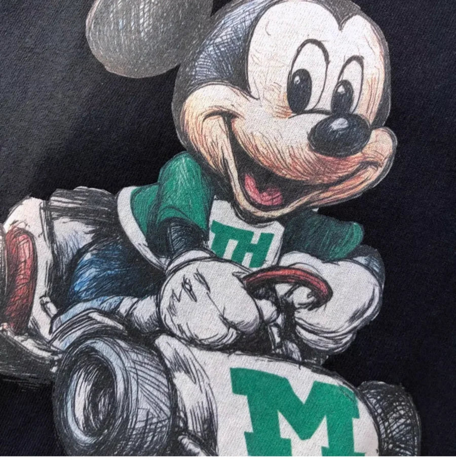 A142 - Vintage Sketch Mickey Mouse Go-Kart Graphic T-Shirt - Premium Heavyweight 100% Cotton (220g) - Retro Racing Style Tee