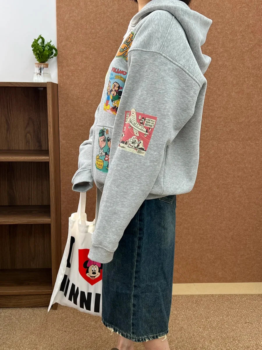 A75 - Vintage Disney Comic Print Distressed Zip-Up Hoodie | Loose Jacket