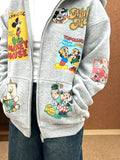 A75 - Vintage Disney Comic Print Distressed Zip-Up Hoodie | Loose Jacket