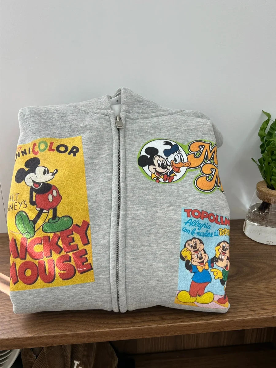 A75 - Vintage Disney Comic Print Distressed Zip-Up Hoodie | Loose Jacket