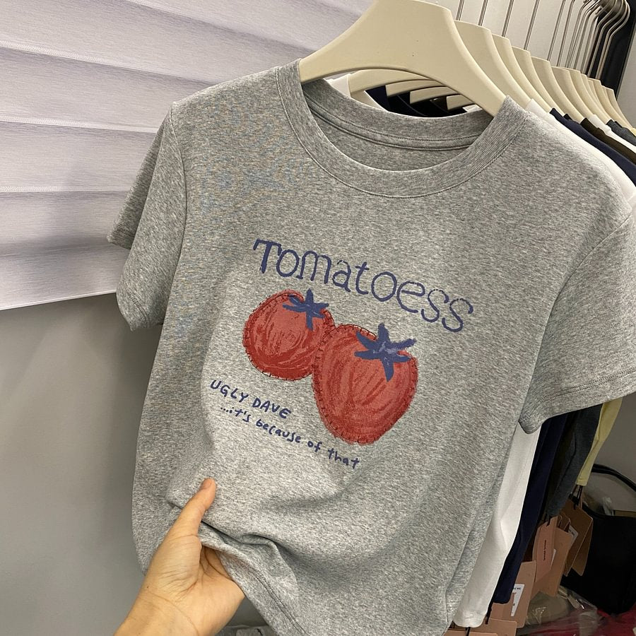 A180 -"Tomato Summer" Graphic Tee - Embroidered Outline Organic Print - 220g Premium Heavyweight Cotton