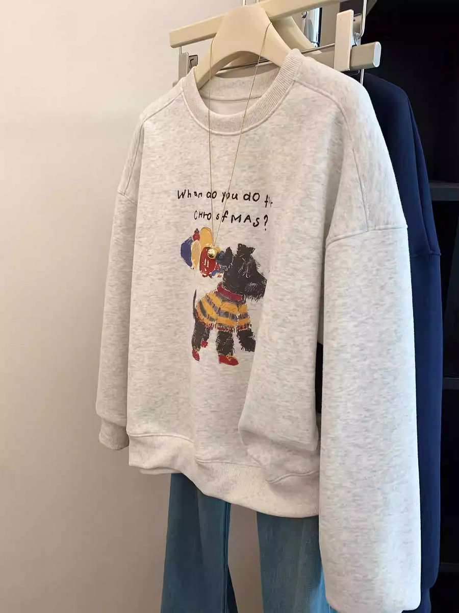 VINESU A41 Oversized Vintage Dog Christmas Sweatshirt