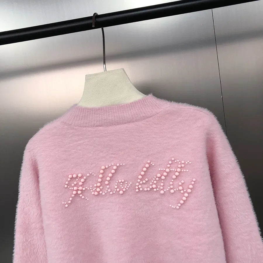 VINESU Ultra-Soft Hello Kitty Sweater with Heavy-Duty Beads 🐱
