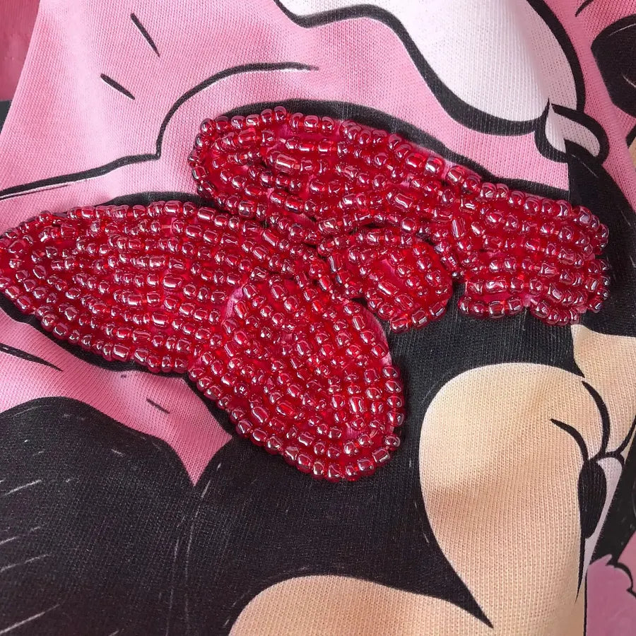 VINESU MKT09 - Vintage Couple Mouse Beaded & Sequin T-Shirt