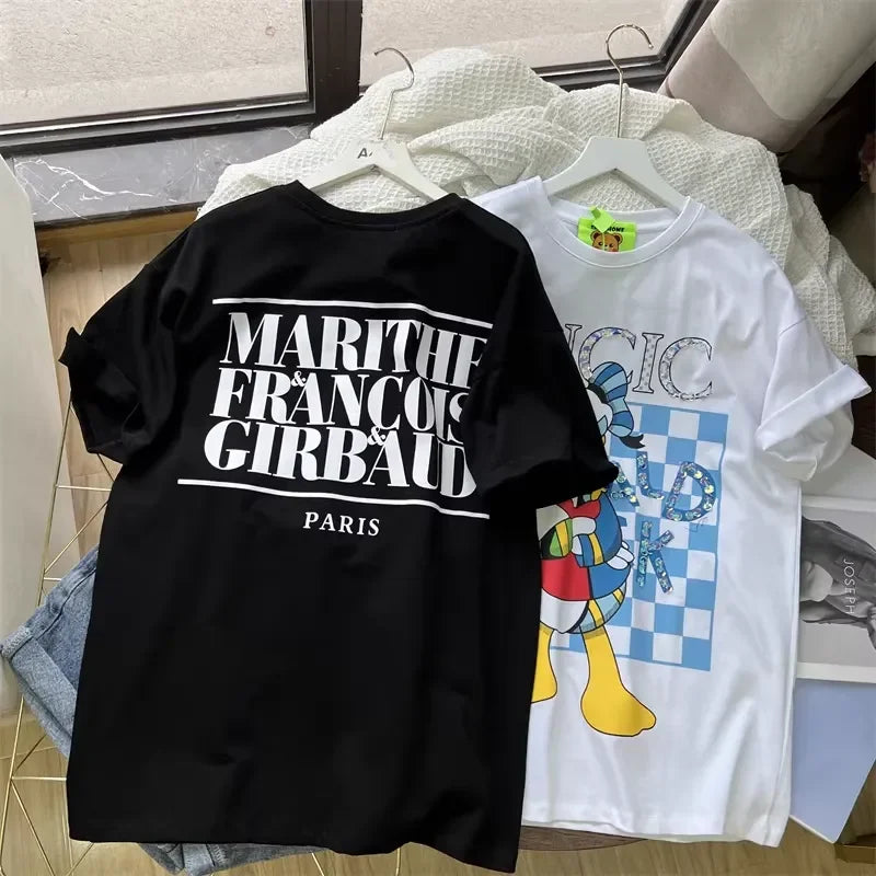 A99 - Luxury Sparkling Donald Duck Sequin Graphic T-Shirt - 220g Premium Breathable Cotton - Hand-Embellished Crystal Bead Embroidery