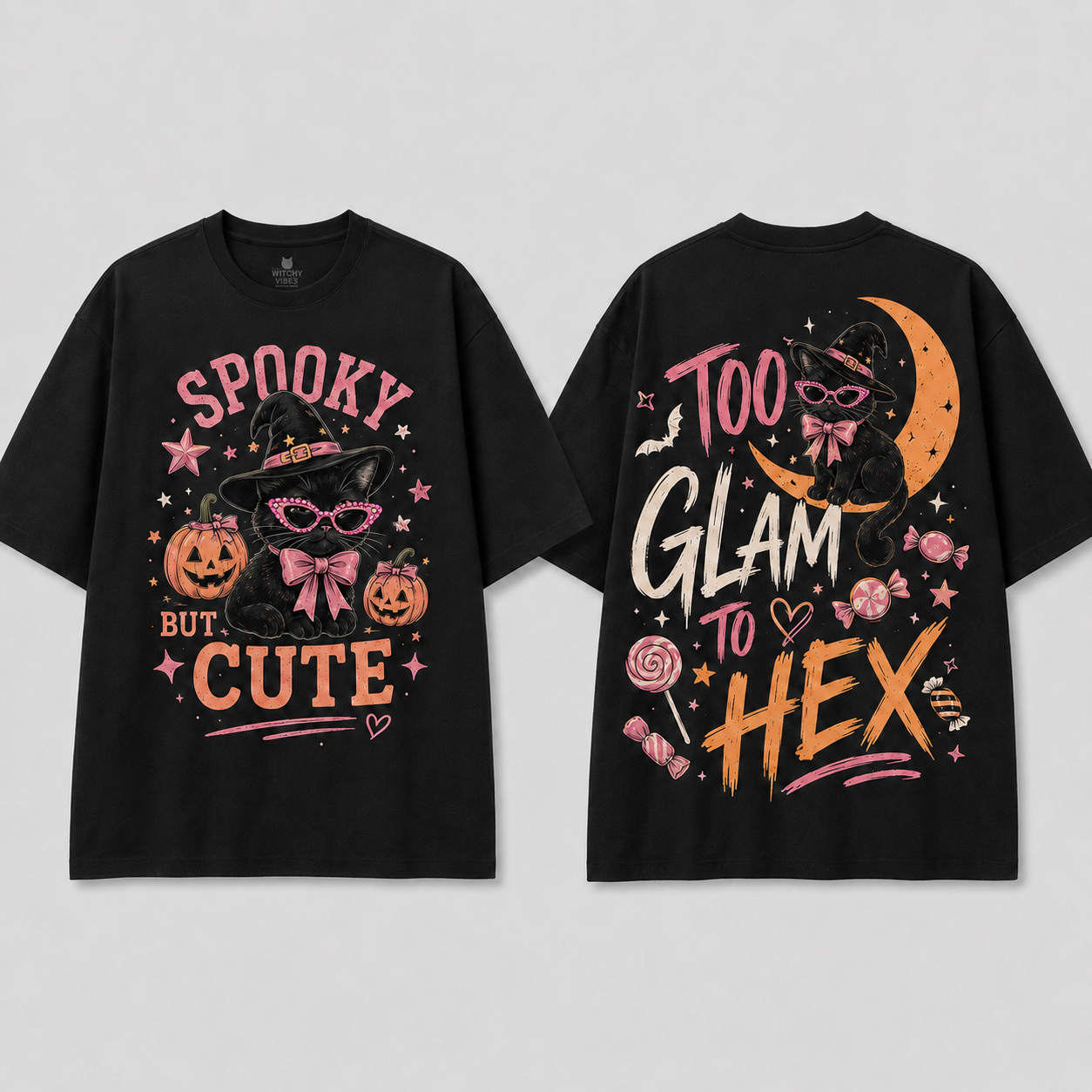 Spooky Cute Black Cat Halloween T-Shirt | 100% Cotton Tee with Handmade Rhinestone Sunglasses