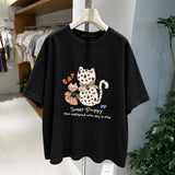 3D Cat Bow Graphic T-Shirt | Cute Handmade Appliqué Oversized Tee
