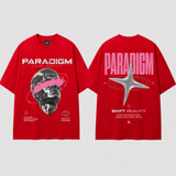 Paradigm Graphic Oversized T-Shirt Women & Men’s 100% Cotton Tee, Futuristic Space Print Double-Sided Streetwear Shirt