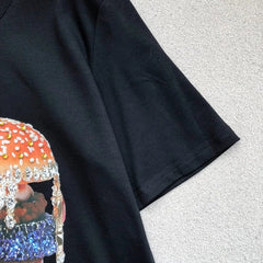 VINESU Pink Edgy-Cute Tee with Heavy Rhinestone Burger Print