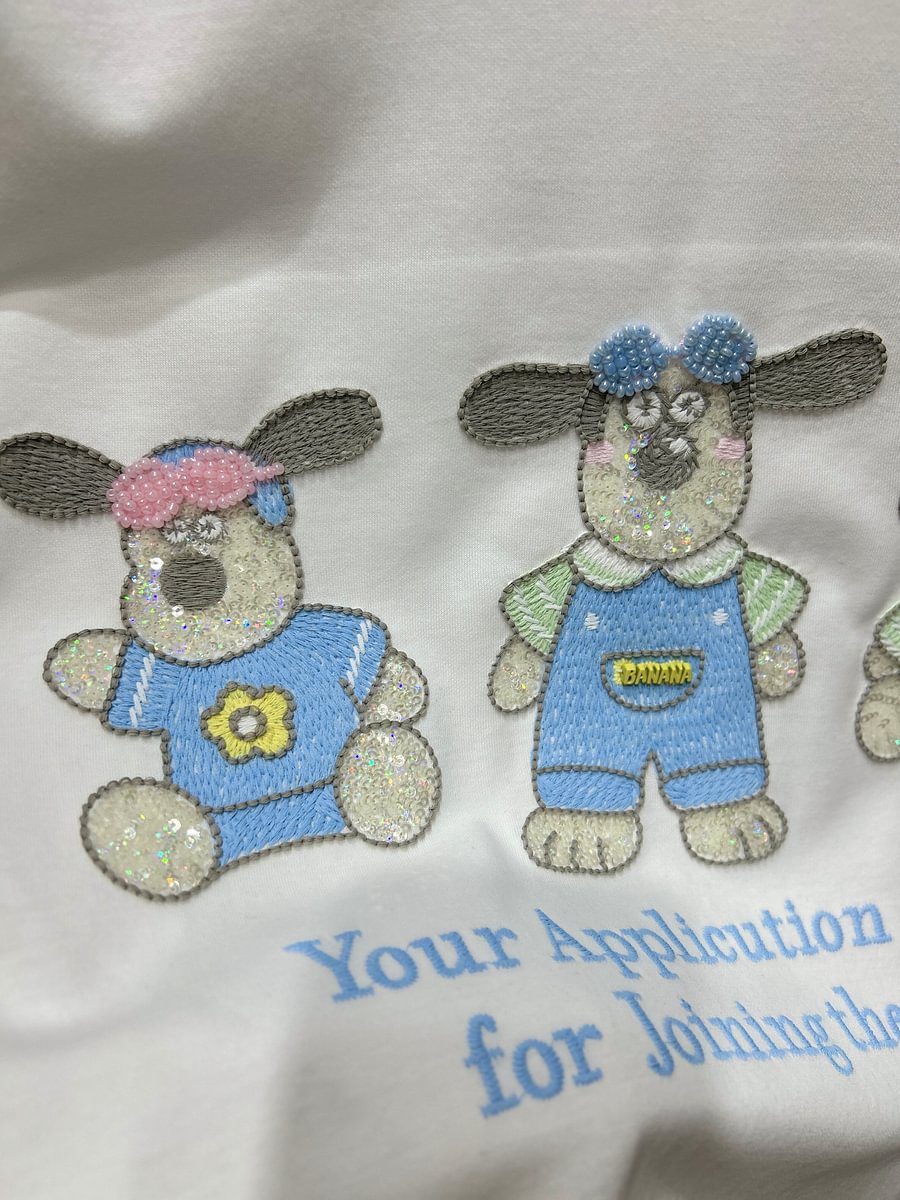A164 - Luxury Three Bears 3D Embroidery T-Shirt - 320g Ultra-Heavyweight Cotton - Structured Boxy Fit Streetwear Top