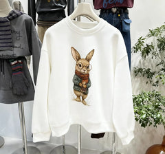 VINESU Heavy-Duty Glasses Bunny Crewneck Sweatshirt - Trendy Casual Style
