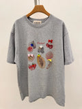 Vinesu A74 - Orchard Hand-Painted Beaded Bow Decor T-Shirt | 220g Cotton Loose Casual Top