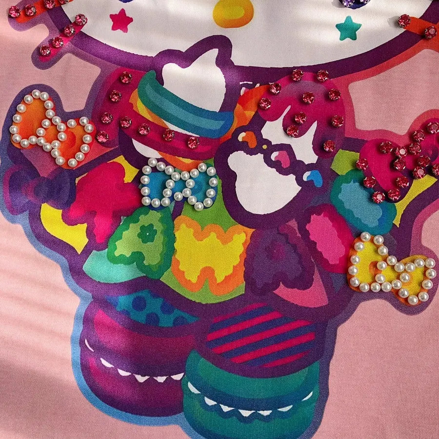 VINESU Diamond-Embellished Colorful Hello Kitty Short Sleeve 🌸