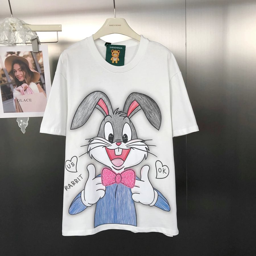 VINESU Bugs Bunny with Beaded - Cute Rabbit Graphic Tee