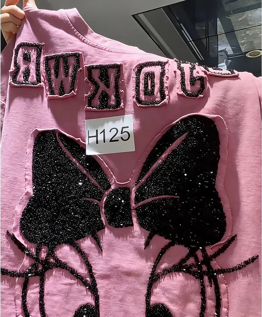 VINESU H125 🎀 H126 🔥2026 Trend: Daisy Washed Vintage Heavy-Detail Tee