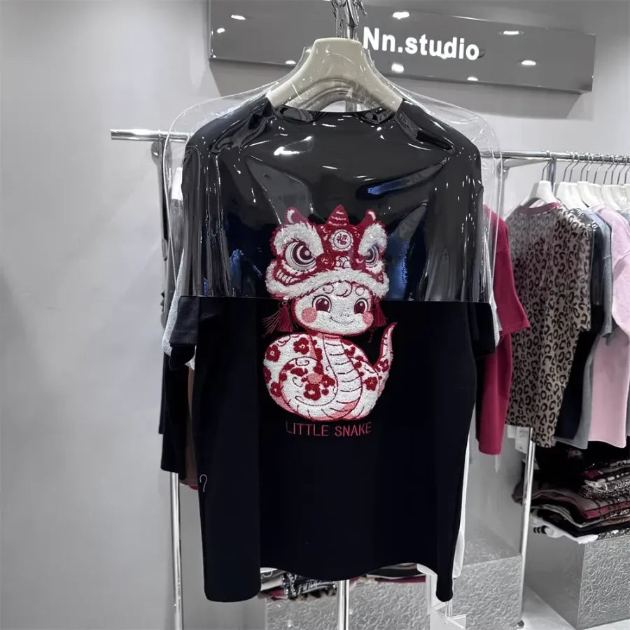 A147 - Premium Heavy Embroidery Oversized Tee - Textured Character Edition