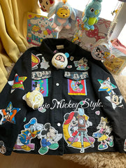 Vinesu A70 - Custom Mickey Patchwork Denim Jacket - Handmade Oversized Jean Jacket