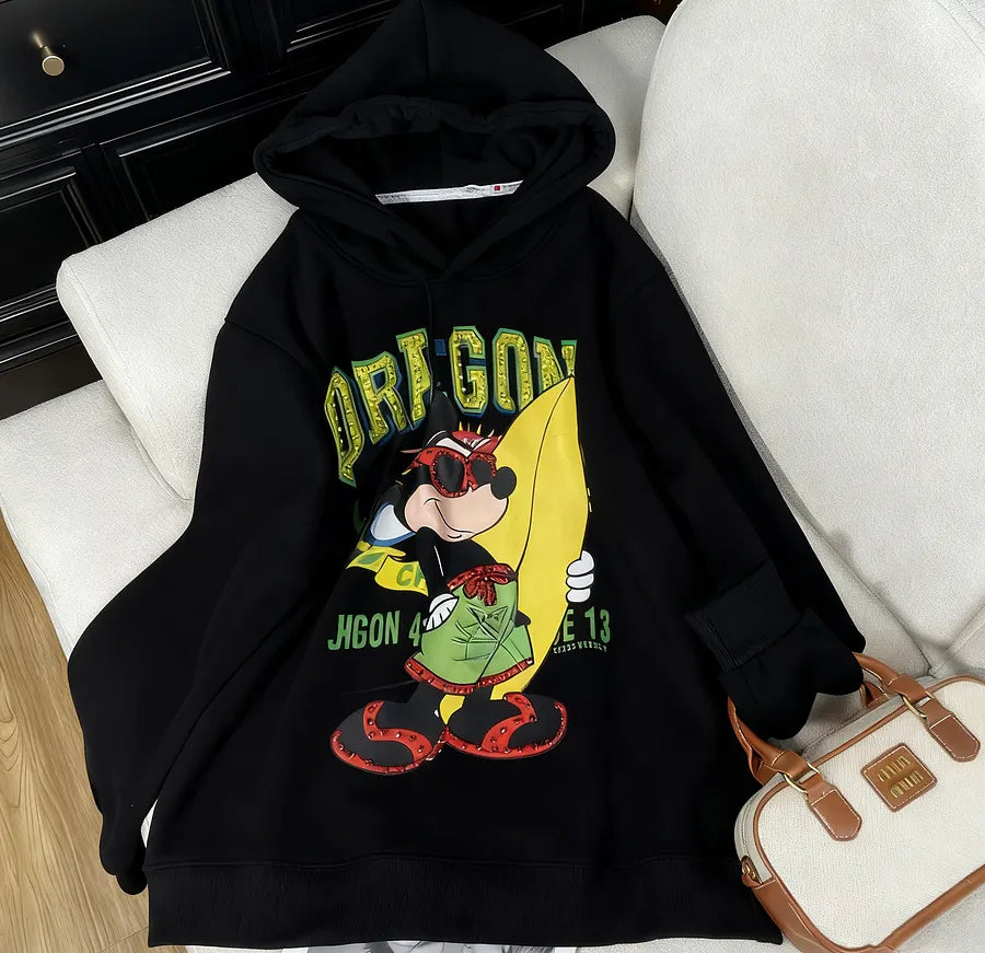 VINESU Street Style MK-Inspired Graphic Hoodie - Oregon Surf Print White Oversized Hoodie