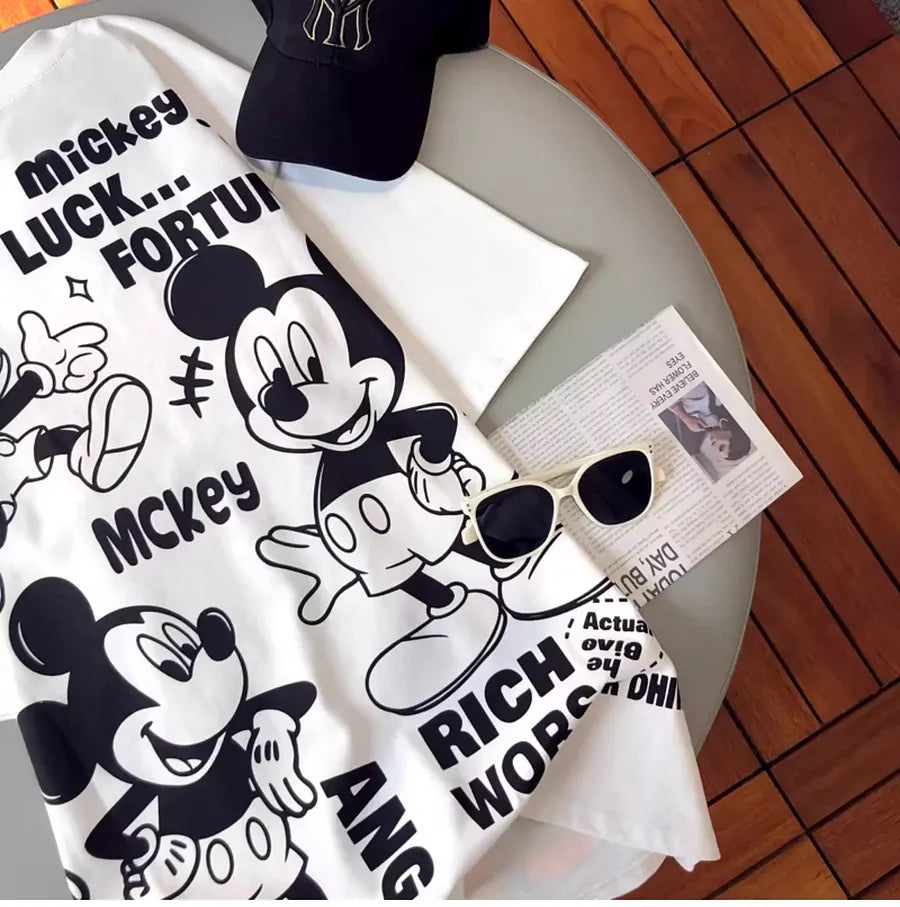 VINESU A09 - Lucky Fortune Mouse Oversized Tee with Custom Rhinestones
