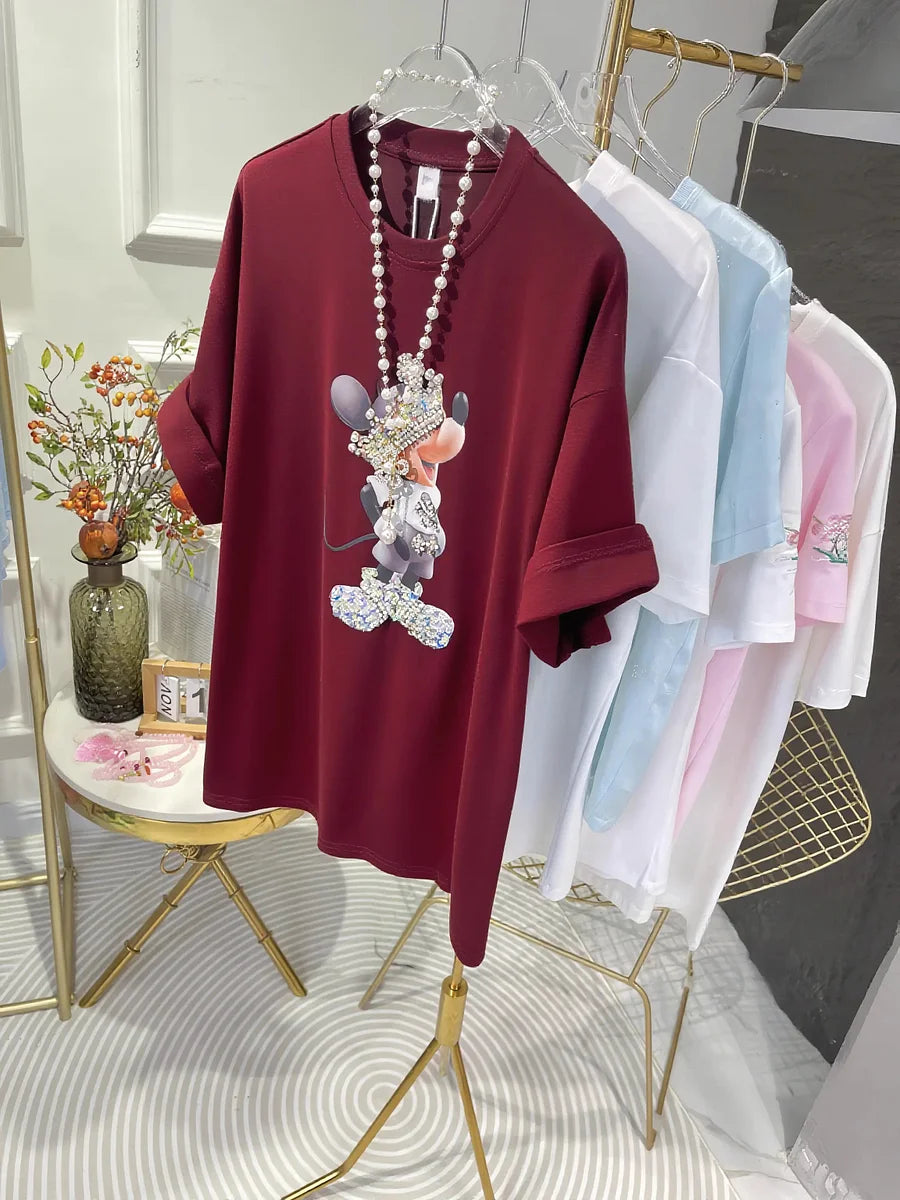 Mickey Crown Heavy Craft Crystal Embellished Tee