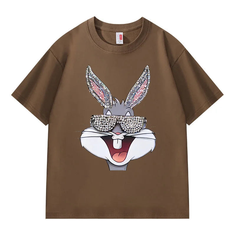 VINESU V786 - Sparkle Bunny Bling Graphic Relaxed Fit T-Shirt