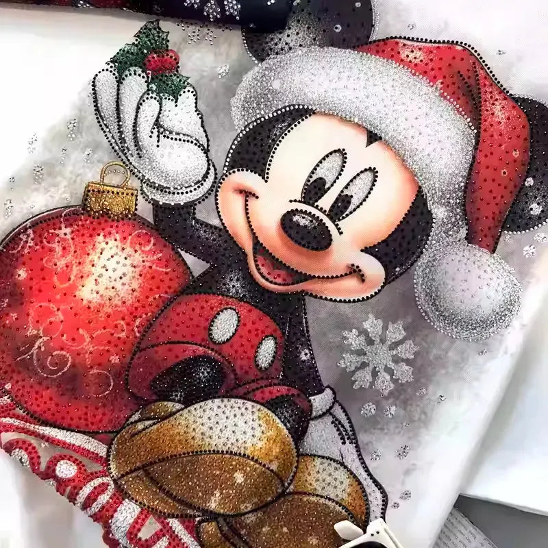 VINESU A08 - New Arrival Christmas Mouse Rhinestone Oversized Tee