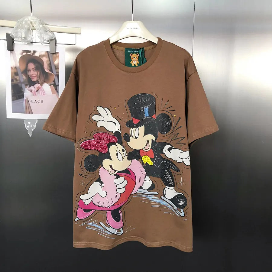 VINESU MKT09 - Vintage Couple Mouse Beaded & Sequin T-Shirt