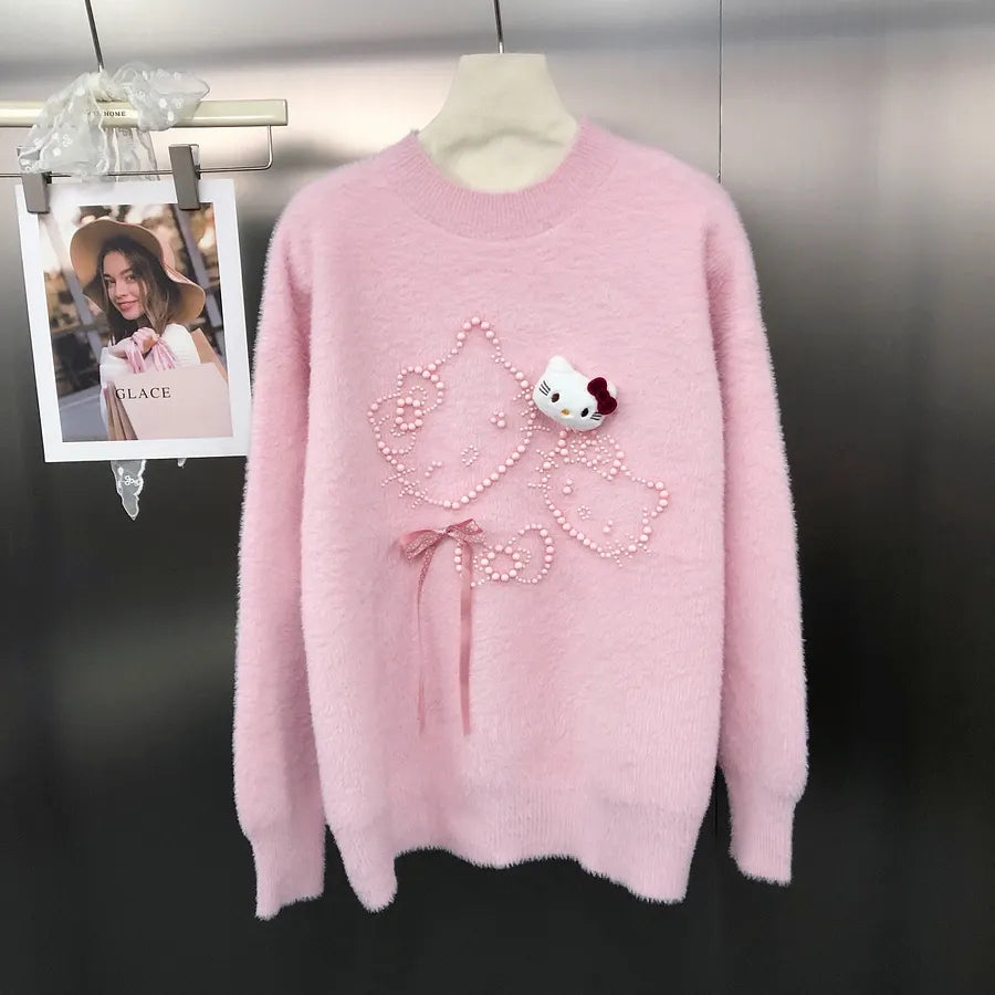 VINESU Ultra-Soft Hello Kitty Sweater with Heavy-Duty Beads 🐱
