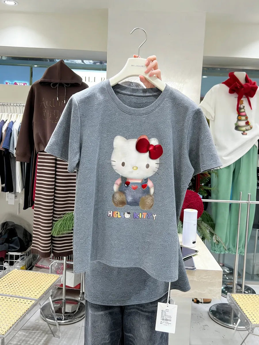 VINESU A54 - Cute Bow-Knot Cat Loose Fit T-Shirt