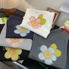 A187 - Embroidered Floral Graphic Tee - Hand-Finished Wildflower Detail - 220g Premium Heavyweight Cotton