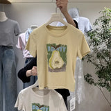 A140 - 220g 100% Cotton Short Sleeve T-Shirt: Pear Pattern, Heavy Hand-beaded Embroidery