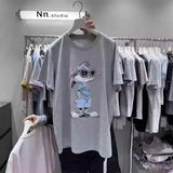 VINESU Cartoon Diamond Embellishments + Embroidered Bead Sunglasses Bunny Short-Sleeve T-Shirt