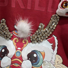 Vinesu A55 - 3D Rhinestone Lion Dance Oversized Tee