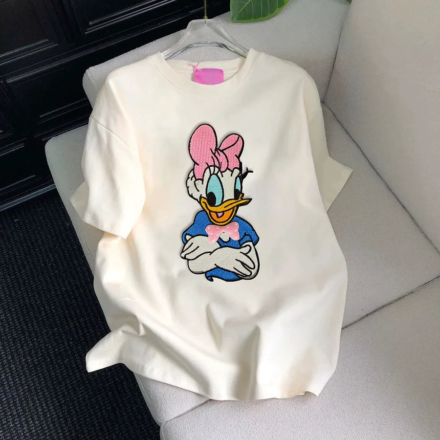 VINESU Embroidered Daisy 🎀 Cute vibe for creamy T-shirts