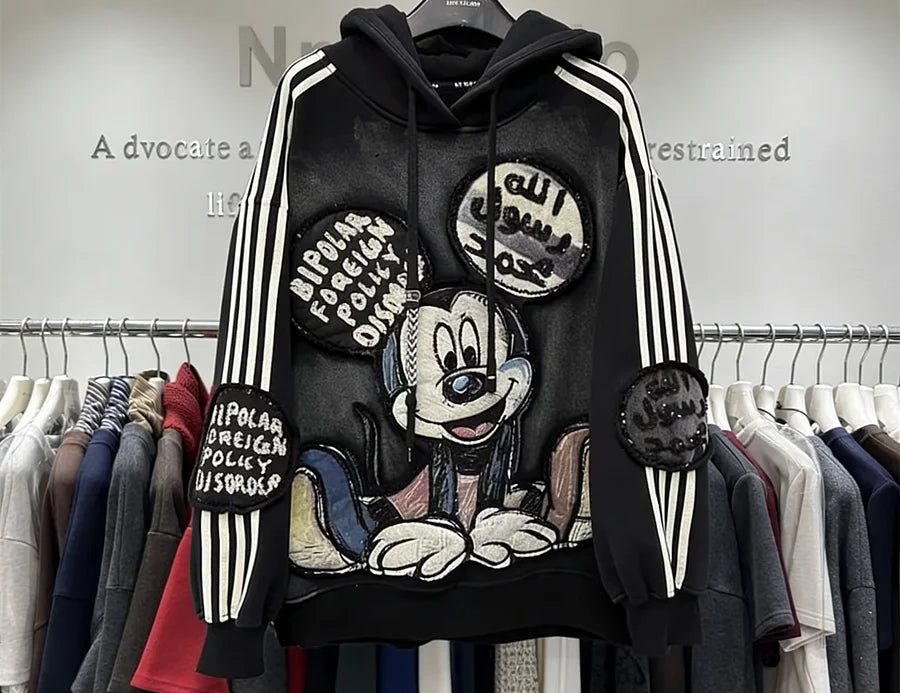 VINESU Y290 🔥2026 New Drop: Mickey Heavy-Detail Washed Vintage Hoodie