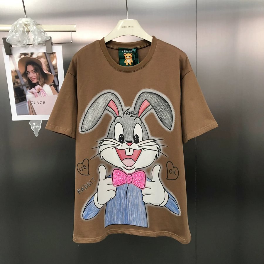 VINESU Bugs Bunny with Beaded - Cute Rabbit Graphic Tee