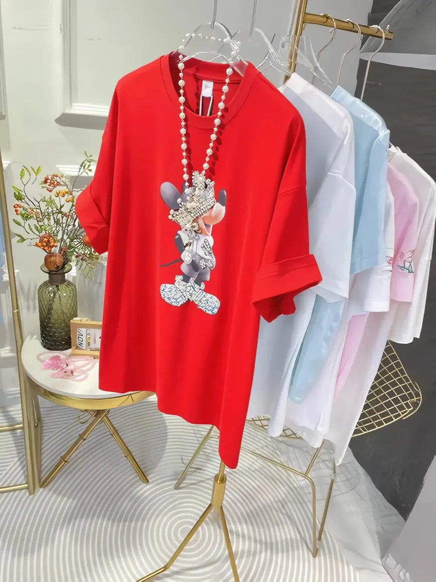 Mickey Crown Heavy Craft Crystal Embellished Tee