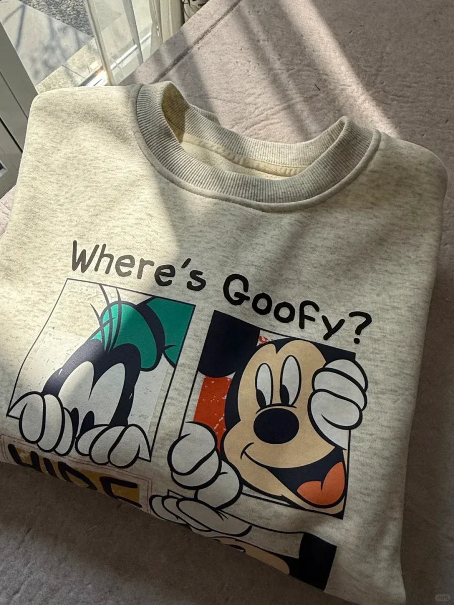 A87 - Vintage "Where's Goofy?" Comic Print Crewneck Sweatshirt | Heavyweight Fleece Loose Top